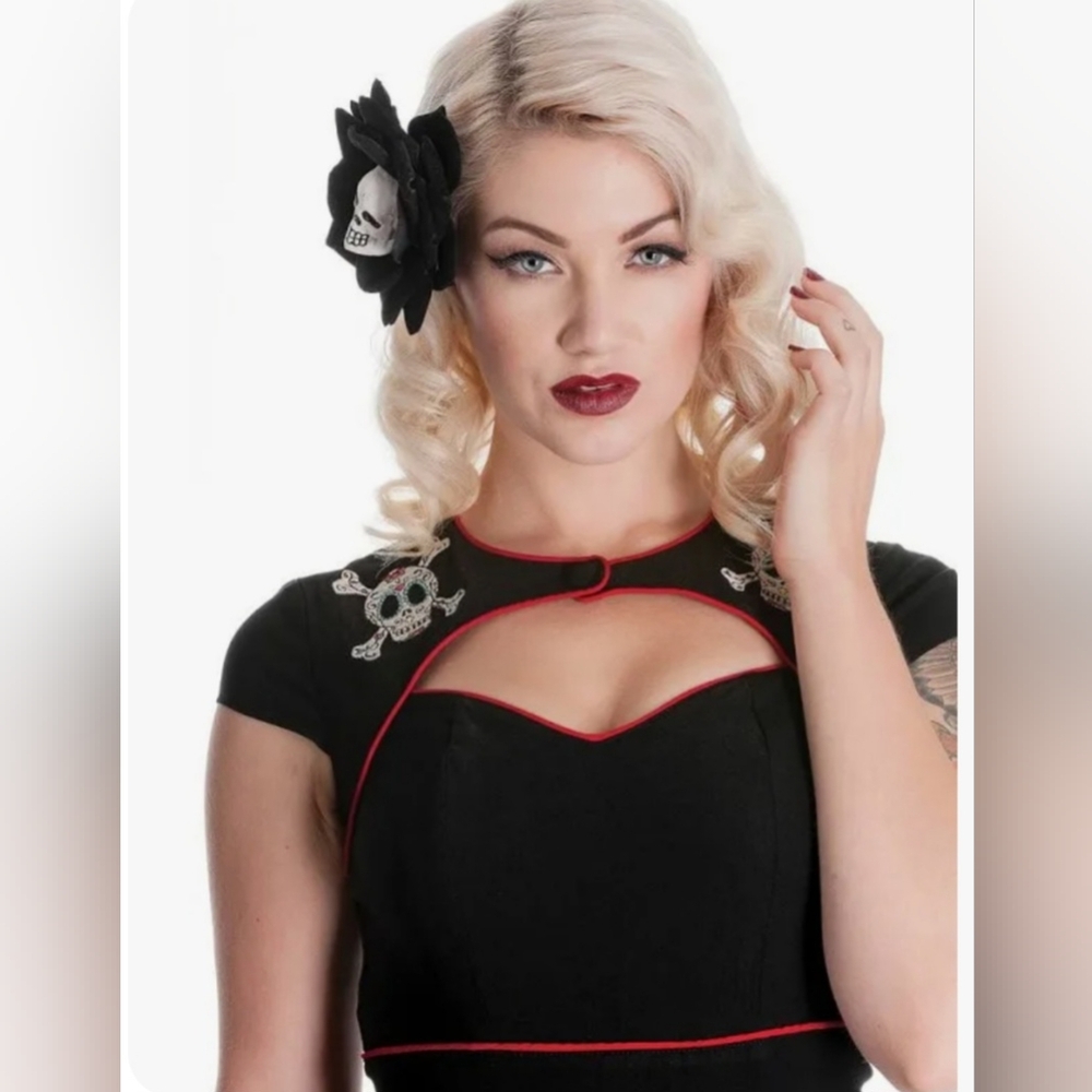 Hell Bunny Vixen Black and Red Skull Retro Dress Size XS